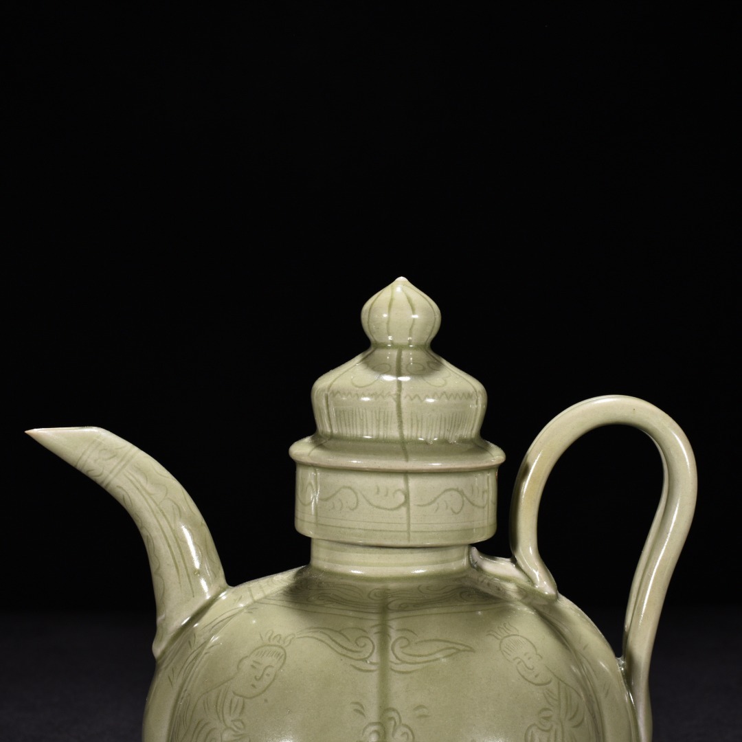 【年中無休】 唐物 人物紋刮稜壺 青磁 秘色越窯 陶磁器 HB910 工芸品 中国美術 宋