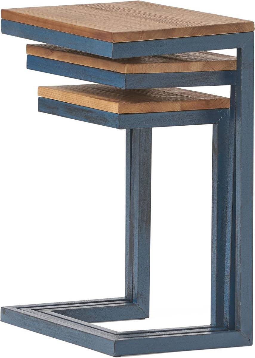 ◆限定特価処分品◆ネストテーブル サイドテーブル 2点セット 埋め込み式 ローテーブル 北欧 メタル ベッドテーブル 天然木 の画像1