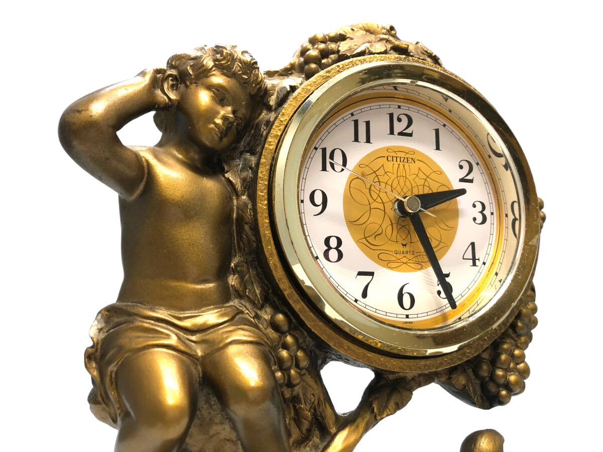 CITIZEN シチズン 置時計 天使 エンジェル 栗鼠 リス ぶどう 動作品 クォーツ式 アンティーク調 ゴールド インテリア レトロ 置き時計 の画像2