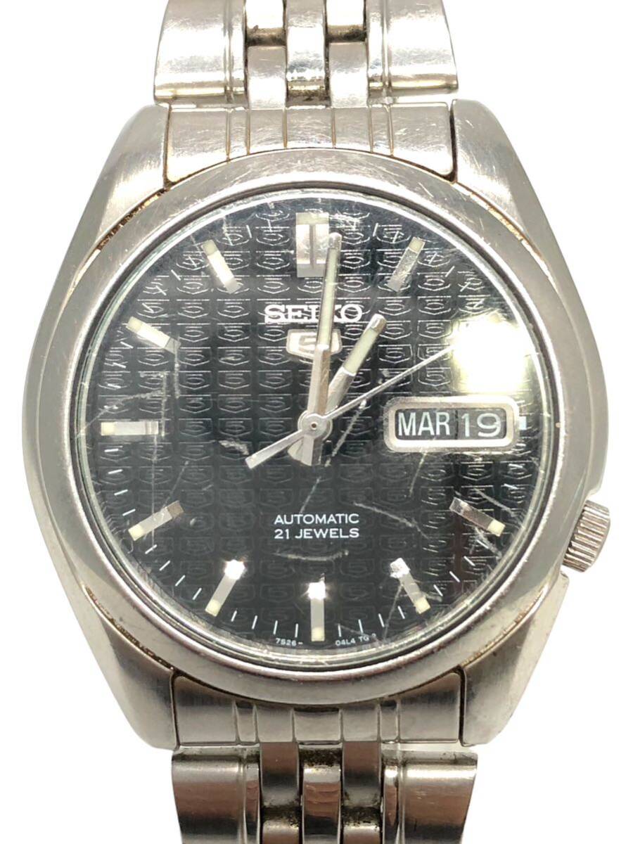 ジャンク SEIKO セイコー 7S26-01V0 5アクタス 自動巻き デイデイト メンズ 腕時計 黒文字盤 オートマチック 21jewels 裏スケルトン の画像1
