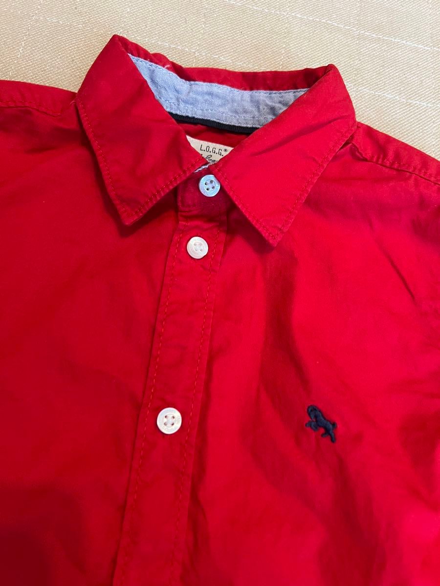 美品　ボタンダウンシャツ　H&M 赤　シャツ　長袖　コットン　綿100 110 120 L.O.G.G ロンT レッド