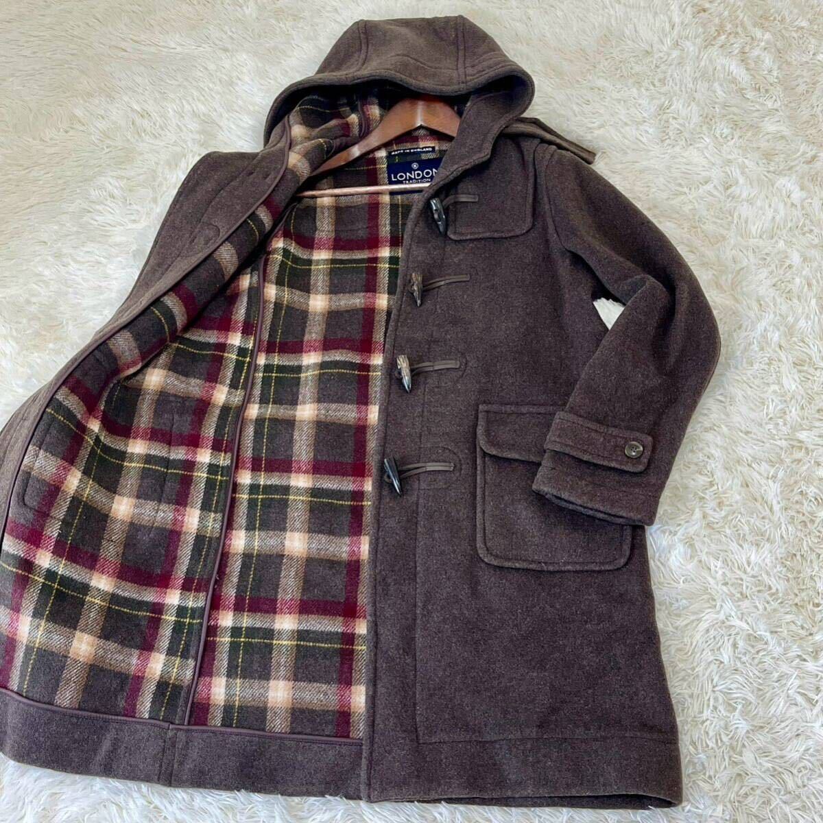  rare L size London tiger tishon[ adult color .] LONDON TRADITION duffle coat toggle wool lining check outer Britain made 40