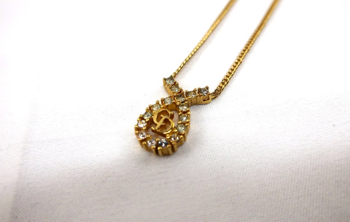 ★【B送900円】　134　Christian Dior　クリスチャンディオール　ネックレス　CDロゴ　ペンダント　ラインストーン　アクセサリー
