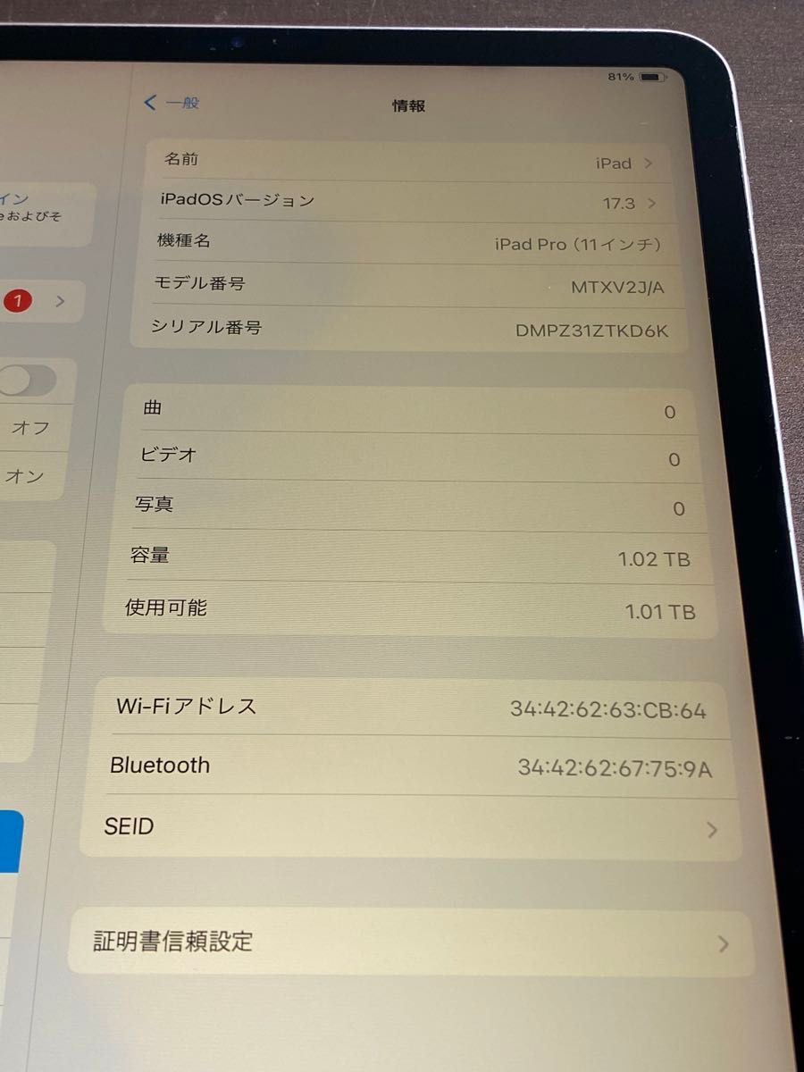 14665 iPad11インチ 初代　1TB シルバー　Wi-Fiモデル　ジャンク品　※本体のみ