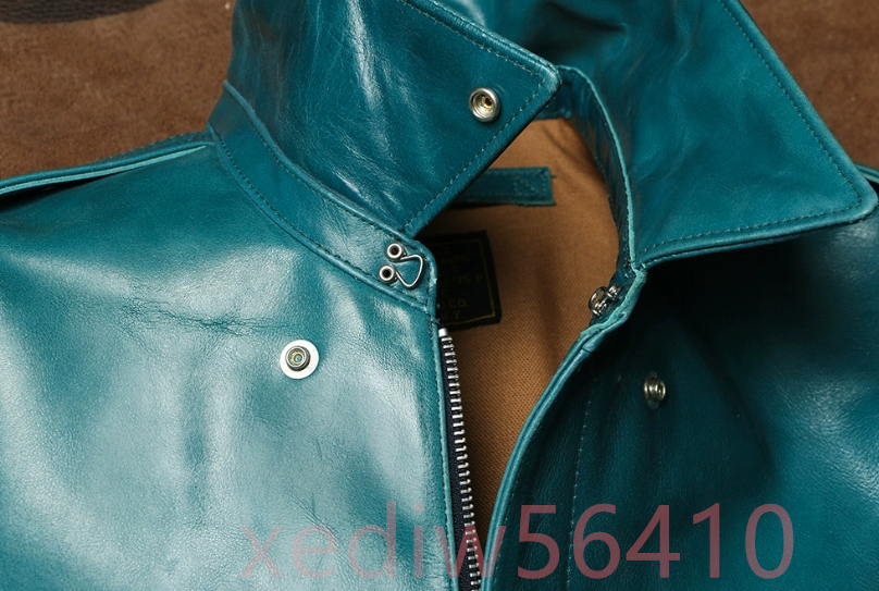 フライトジャケット ポリッシュブルー 1.3mm ホースハイド 30's 茶芯レザー 馬革インディゴ 藍染めL(38) サイズ選択可 _画像3