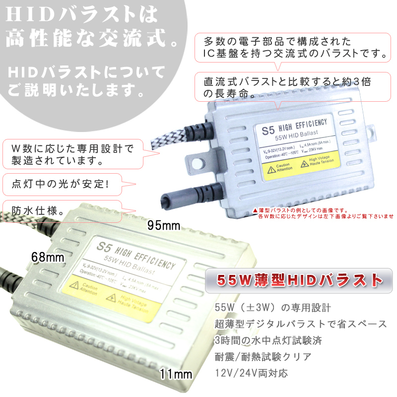 高性能 薄型HIDキット 55W H1 リレー付 8000K 12V/24V 【交流式バラスト＆クリスタルガラスバーナー】の画像2