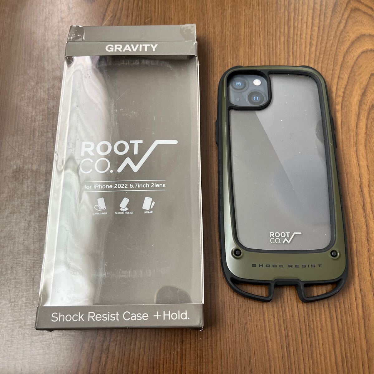 604p2904☆ 【ROOT CO.】[iPhone14Plus専用]GRAVITY Shock Resist Case +Hold.(カーキ) _画像1