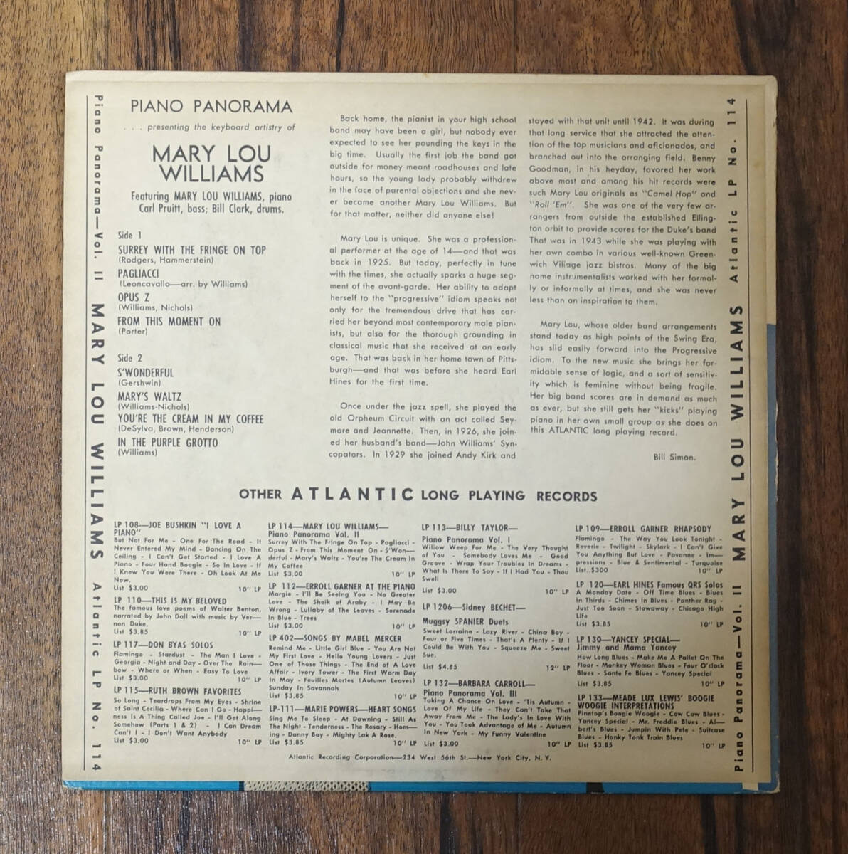 希少! 極美盤! US ATLANTIC 114 完全オリジナル Piano Panorama / Mary Lou Williams / Flat Edge_画像2
