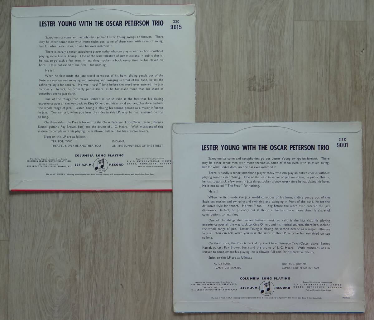 極美盤! UK Columbia オリジナル 33C 9001&9015 Lester Young with The Oscar Peterson Trio の画像2
