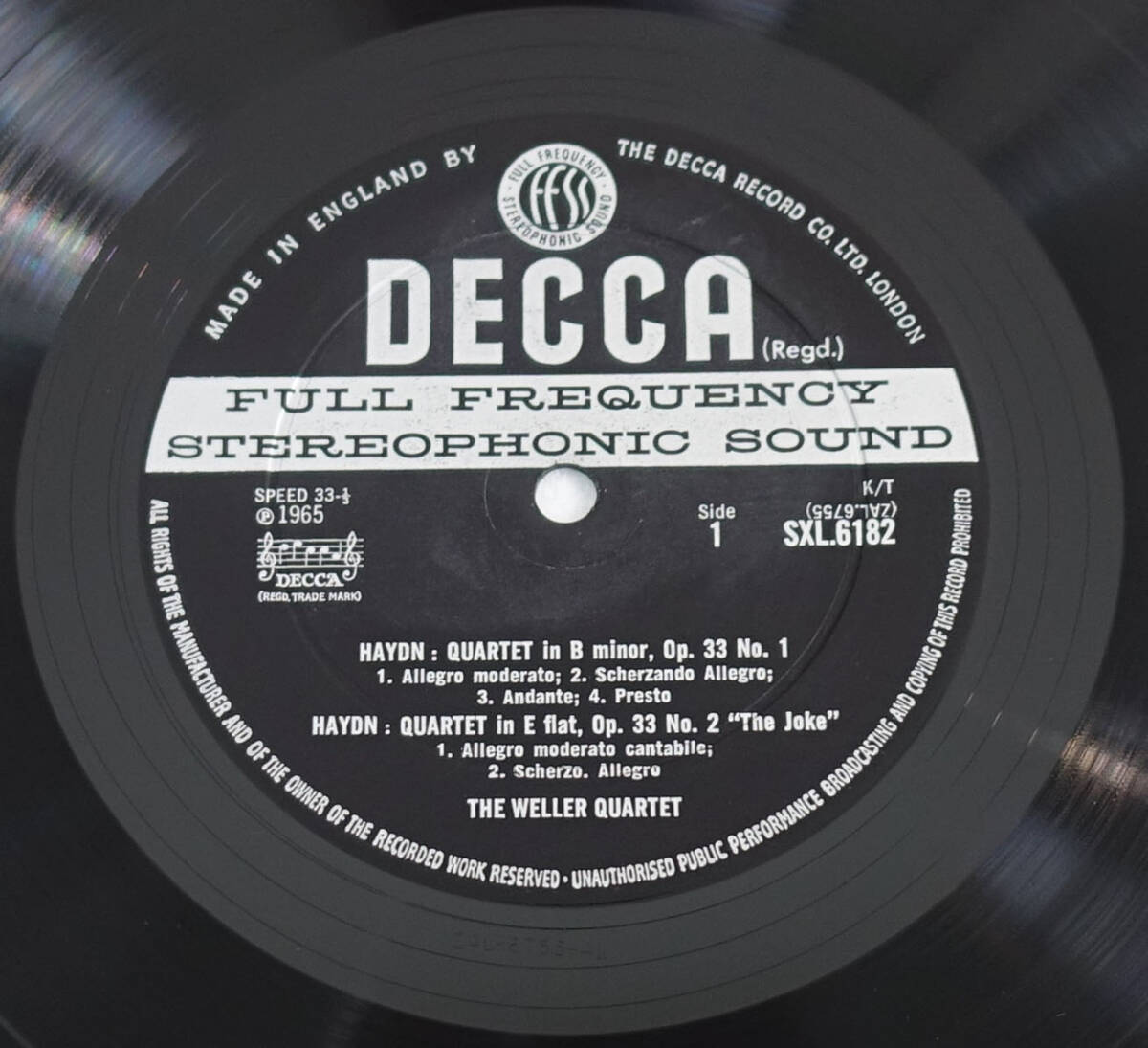 極美! 英DECCA SXL 6182 ED1 ハイドン: 弦楽四重奏 The Weller Quartetの画像4