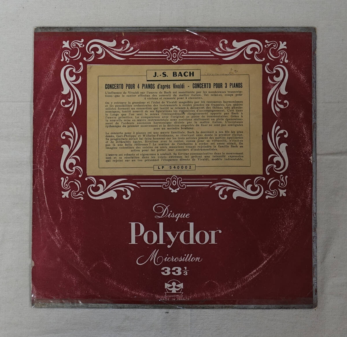 超レア! 仏Polydor ヴィヴァルディ：4つのヴァイオリンのための協奏曲 ジャック・デュモン_画像2