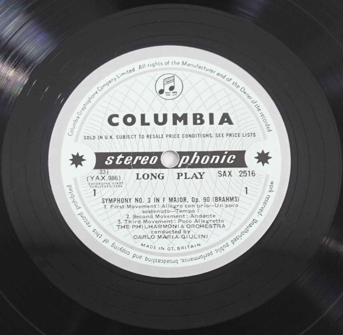 極美! 英Columbia SAX 2516 B&S ブラームス交響曲第3番 ジュリーニの画像4