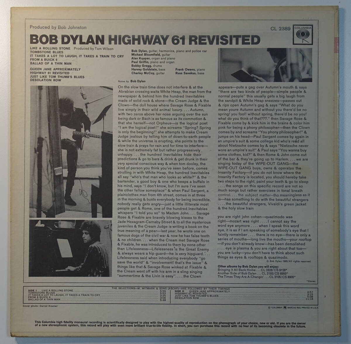 US Columbia MONO CL 2389 最初回 Highway 61 Revisited / Bob Dylan MAT: 1A/1A の画像2