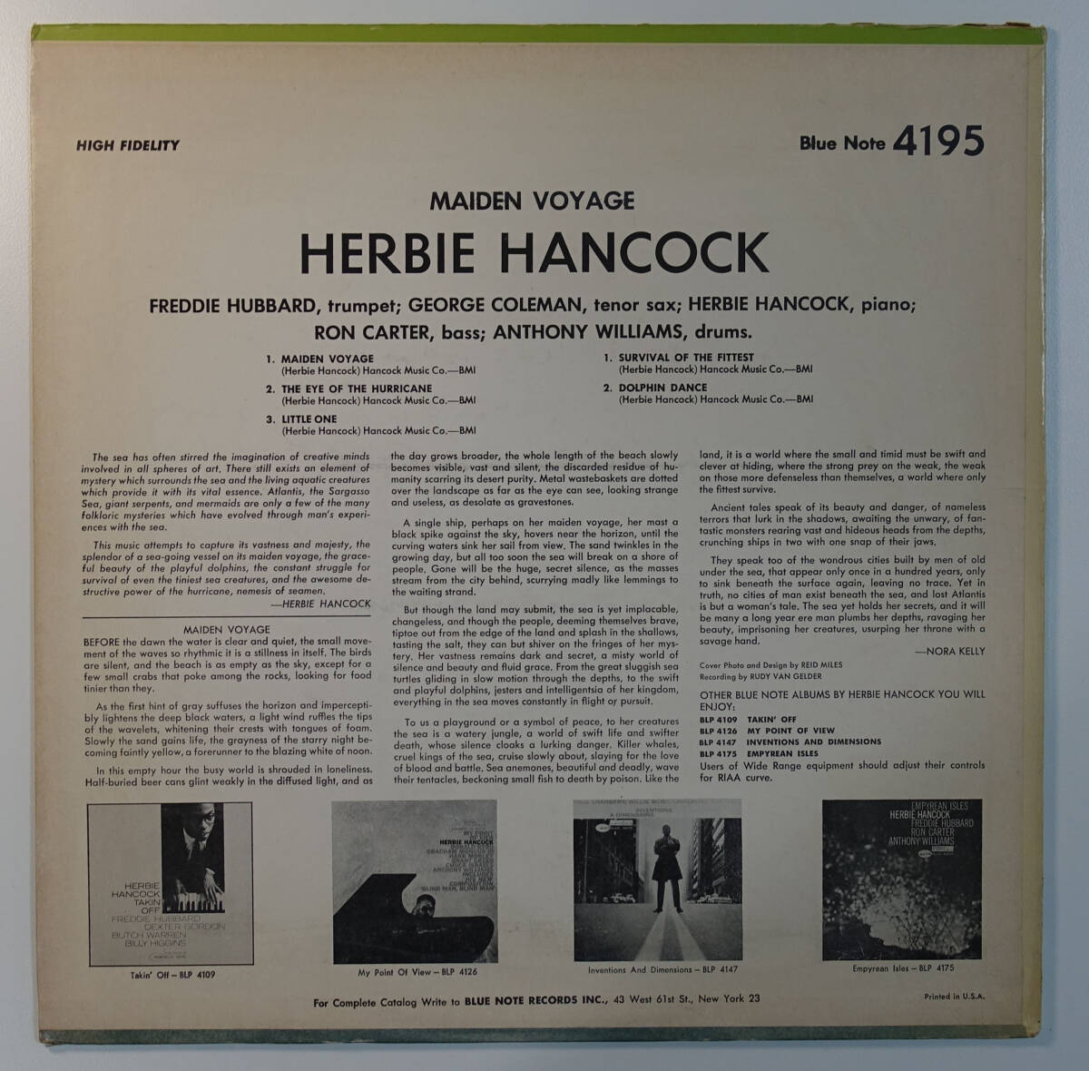 極美! US BLUE NOTE BLP 4195 MAIDEN VOYAGE / Herbie Hancock NYC/Van Gelderの画像2