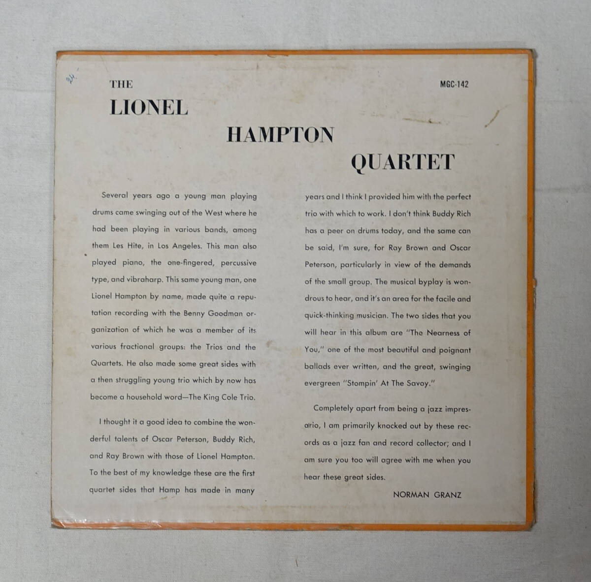 US CLEF MGC-142 オリジナル The Lionel Hampton Quartet _画像2