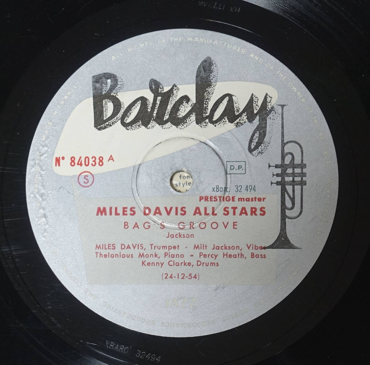 France Barclay オリジナル Bag’s Groove / Miles Davis All Stars_画像3