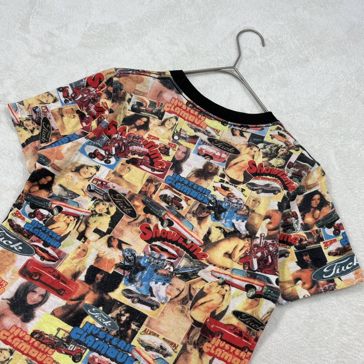 ヒステリックグラマー 総柄 カットソー ビンテージ リンガーネック HYSTERIC GLAMOUR 90s Tシャツ ヴィンテージ 半袖 フリーサイズ 黒タグ_画像7