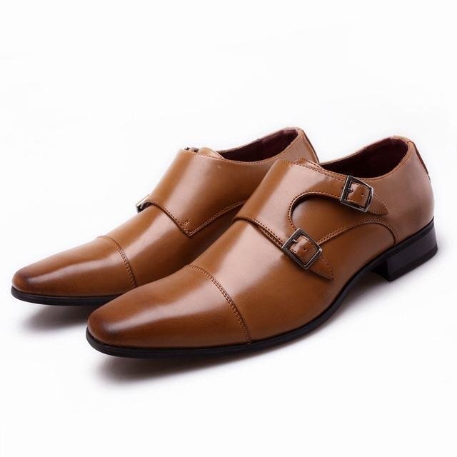 ビジネスシューズ　メンズシューズ モンクストラップ 靴　フォーマル　PU革　革靴　就活　ロングノーズ　紳士靴 　ブラウン　25.5cm_画像4