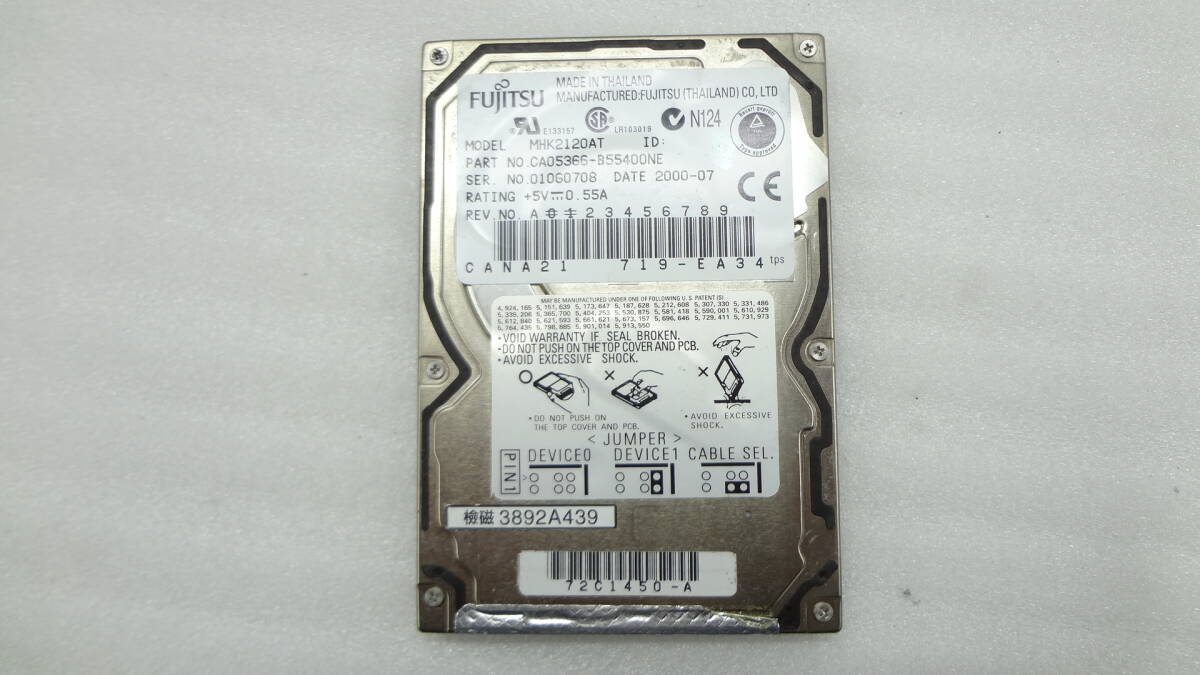 1円～ 2.5インチHDD 富士通 FUJITSU MHK2120AT 12GB 9.5mm 4200rpm IDE 中古動作品(ｗ866)の画像1