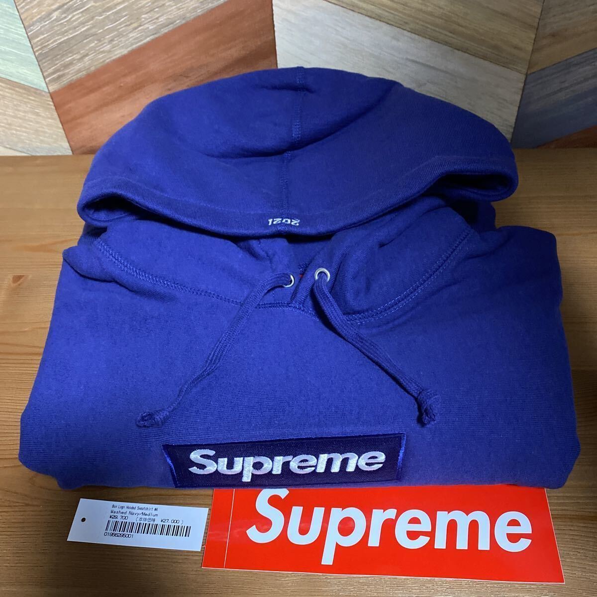 24SS sale 新品 国内正規 紺 supreme box logo hooded sweatshirt washed navy Medium M ボックス ロゴ スウェット パーカー シュプリーム_画像3