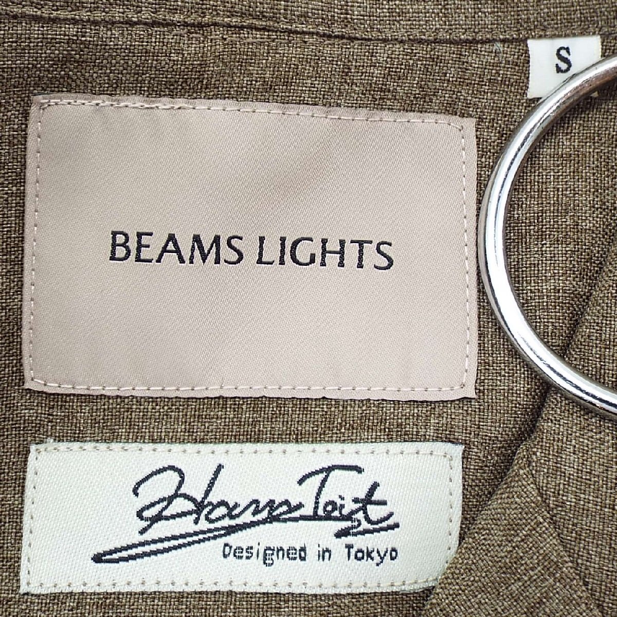 T3368〇BEAMS LIGHTS(ビームスライツ)×山下マヌー×HARRYTOIT 別注 ヘンプ ブレンデッド ファイバー オープンカラーシャツ ブラウン S_画像3