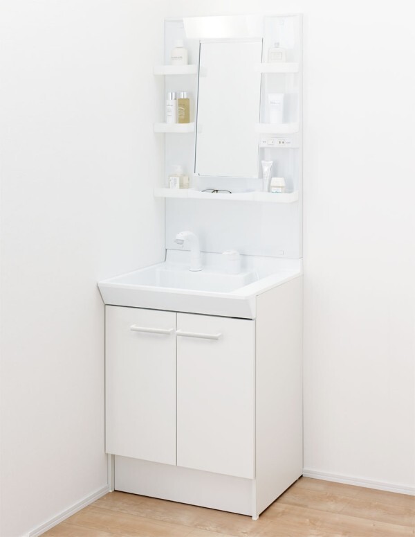 スタンダードな洗面化粧台　シングルレバーシャンプー水栓　間口600ミリ　1面鏡(LED照明)付_画像2
