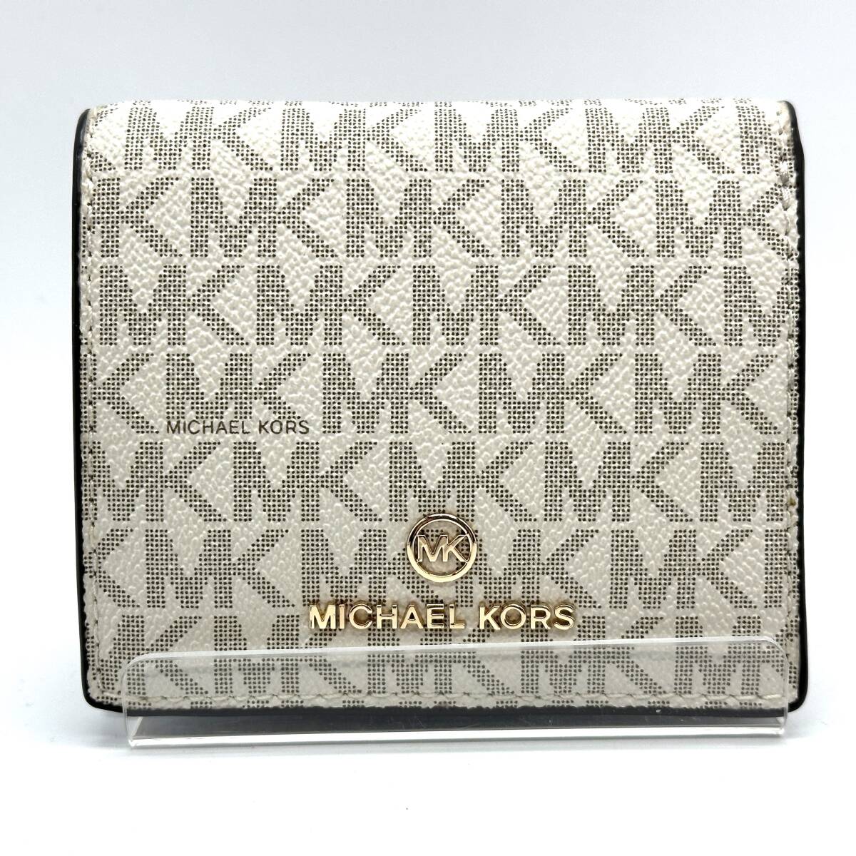 【美品】MICHAEL KORS マイケルコース 32F0GT9F5B 二つ折り財布 スモールウォレット MKロゴ ホワイト レディース_画像1