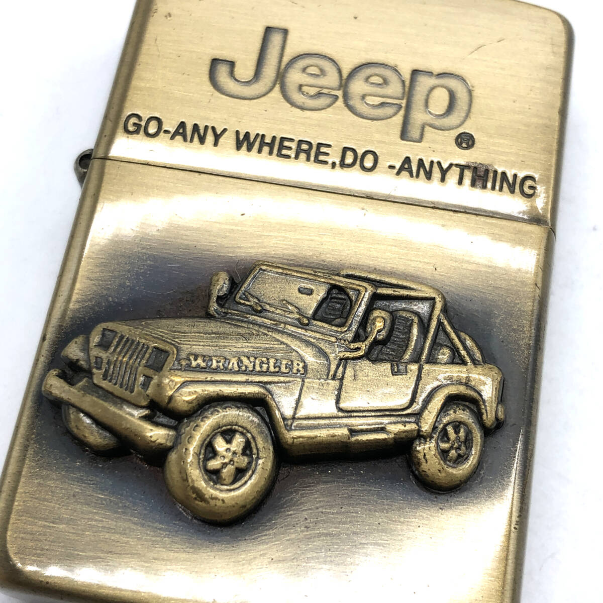 【火花のみ確認】ZIPPO ジッポ Jeep GO-ANY WHERE,DO-ANYTHING オイルライター ＃1995年製 ゴールドカラー ジープ 車 立体 喫煙具_画像4