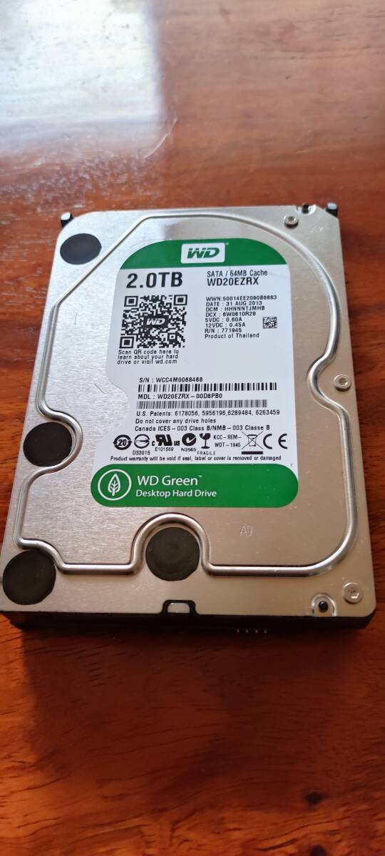 ★使用０時間★ Western Digital WD Caviar Green 2TB HDD WD20EZRS フォーマット済み_画像1