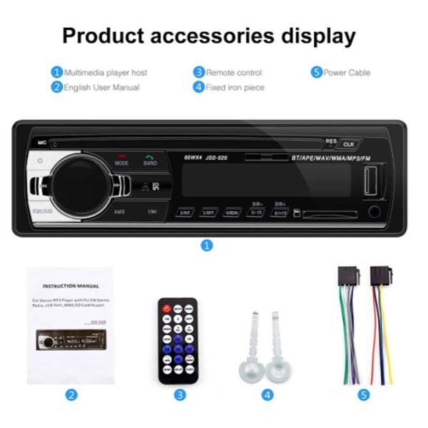 カーオーディオ Bluetooth 1DIN AUX/USB/SD対応 FMラジオ カーステレオ カーステ リモコン付きの画像3