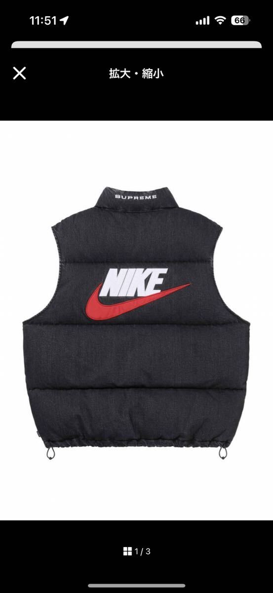 Supreme x Nike Denim Puffer Vest Black シュプリーム ナイキ デニム パファー ベスト ブラック Mサイズ_画像1