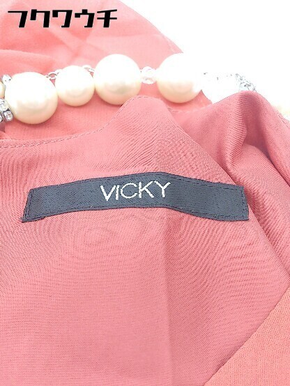 * * VICKY Vicky pearl equipment ornament silk 100% no sleeve knees height One-piece size 1 red group lady's 