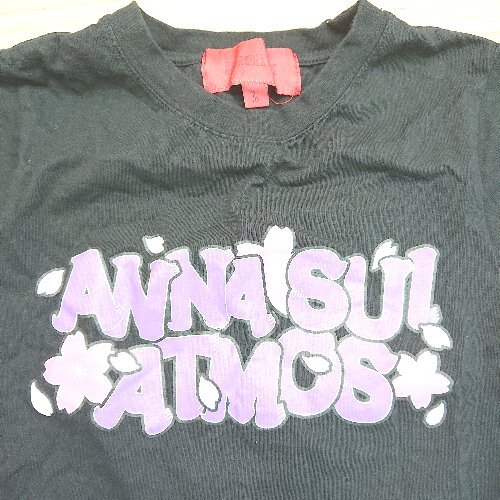 ◇ ANNASUI アナスイ 桜 ポップ ショート丈 可愛い ストリート 半袖 Tシャツ サイズL ブラック レディース E_画像4