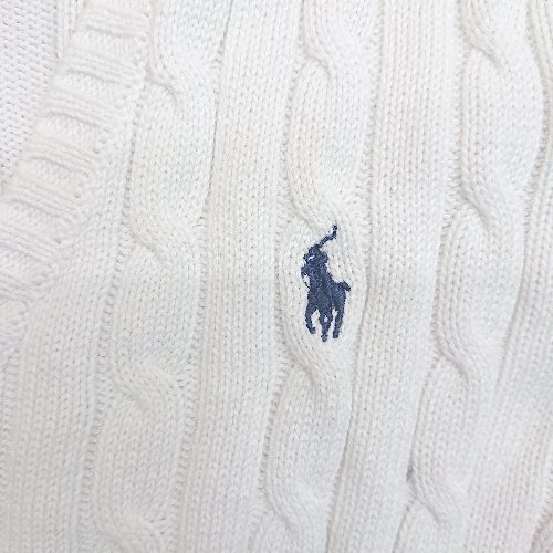 ◇ POLO RALPH LAUREN ポロ ラルフローレン ケ－ブル編み Ｖネック 長袖 ニット サイズXL ホワイト レディース E_画像4