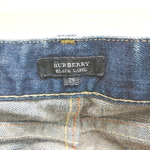 * BURBERRY BLACK LABEL Burberry Black Label - этикетка искусственная кожа Denim брюки размер 79 оттенок голубого мужской E