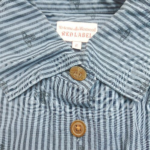 ◇ Vivienne Westwood ヴィヴィアン ウエストウッド ストライプ おしゃれ 綿100％ 半袖 シャツ サイズ2 ブルー系 メンズ E_画像5