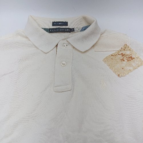 * RALPH LAUREN Ralph Lauren skinny Fit slim patchwork polo-shirt with short sleeves size M ivory lady's E