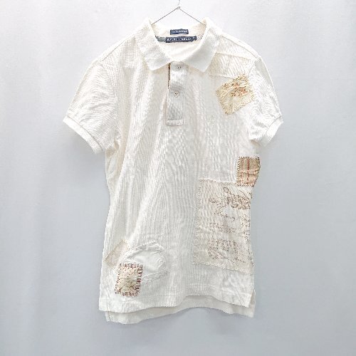 * RALPH LAUREN Ralph Lauren skinny Fit slim patchwork polo-shirt with short sleeves size M ivory lady's E
