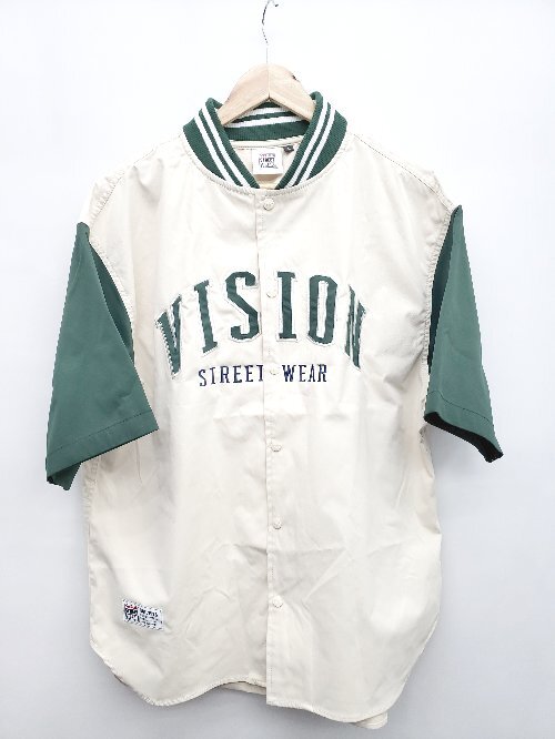 ◇ VISION?STREET WEAR ベースボール 半袖 カレッジワッペン スタシャツ サイズL ベージュ グリーン メンズ P_画像1