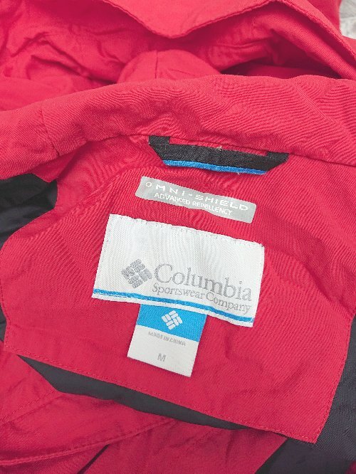 ◇ Columbia コロンビア ジップアップ フーディ ロゴ刺繍 長袖 パーカー サイズM レッド系 メンズ P_画像3