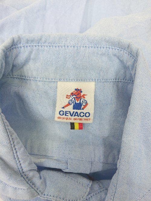 ◇ GEVACO ゲバコ ロゴ コットン100% 丸襟 半袖 シャツ ブラウス サイズ38 ライトブルー レディース P_画像3