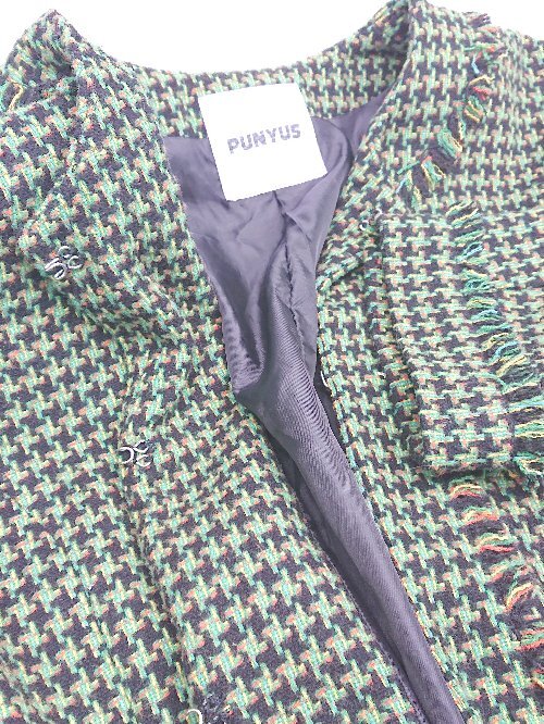 ◇ PUNYUS プニュズ ノーカラー フロントフック 長袖 コート サイズ3 グリーン系 レディース P_画像6