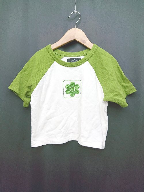 ◇ CULT TOKYO カルトトウキョウ ショート丈 フラワー 半袖 Tシャツ カットソー サイズF ホワイト グリーン系 レディース P_画像1