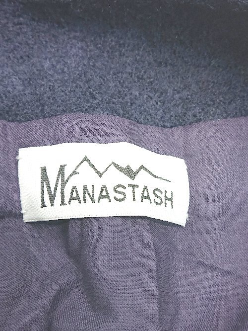 ◇ MANASTASH マナスタッシュ シンプル 無地 着回し お出かけ ノーカラー 長袖 コート サイズF ネイビー レディース P_画像3