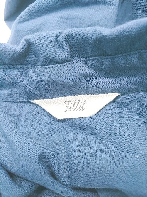 ◇ Fillil フィリル シンプル カジュアル ゆったり 長袖 膝下丈 シャツ ワンピース ネイビー レディース P_画像3