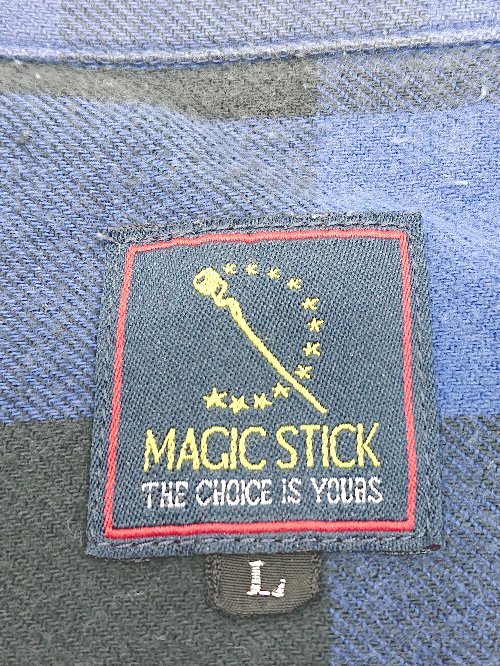 ◇ MAGIC STICK?マジックスティック チェック サイドジップ 長袖 シャツ サイズL ブルー ブラック メンズ P_画像3