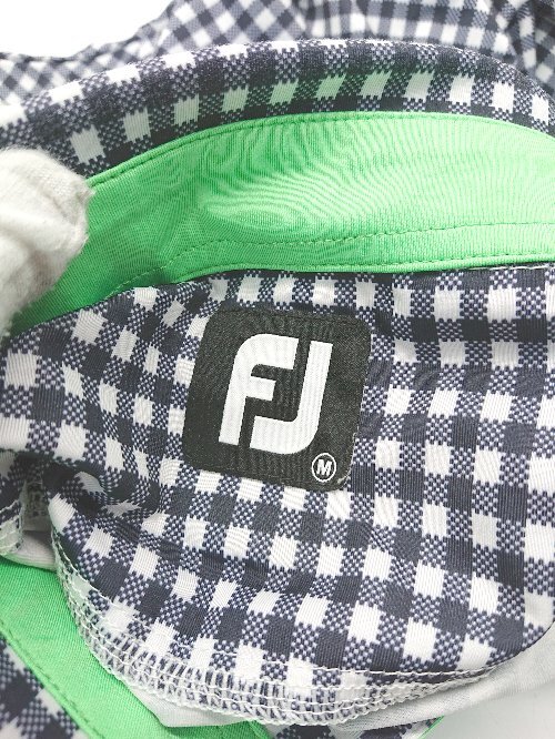 ◇ FootJoy フットジョイ チェック ストレッチ スポーツ 半袖 ポロシャツ サイズM ホワイト ブラック メンズ P_画像3