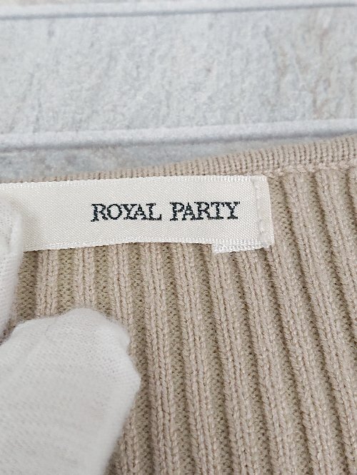 ◇ ◎ ●未使用● ROYAL PARTY レース 切替 ウエストリボン 長袖 膝下丈 ニット ワンピース サイズF ベージュ レディース P_画像3