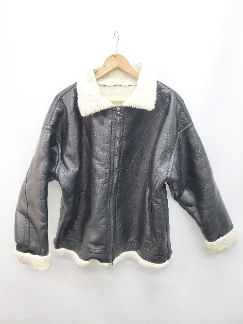 ◇ Nilway ニルウェイ レザームートン オーバーサイズ ジップアップ 長袖 ジャケット サイズL ブラック レディース P_画像1