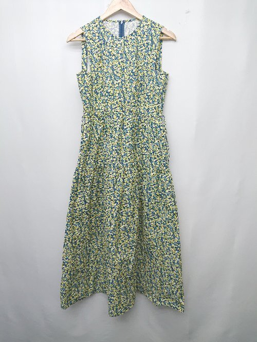 * SHIPS any floral print back Zip no sleeve long One-piece size F yellow navy multi lady's P